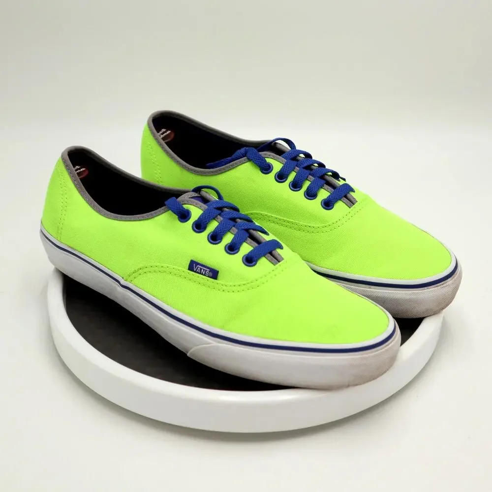 Vans Authentic Neon Green Mens Size 10.5 Shoes Sneakers Blue Laces Womens 12
